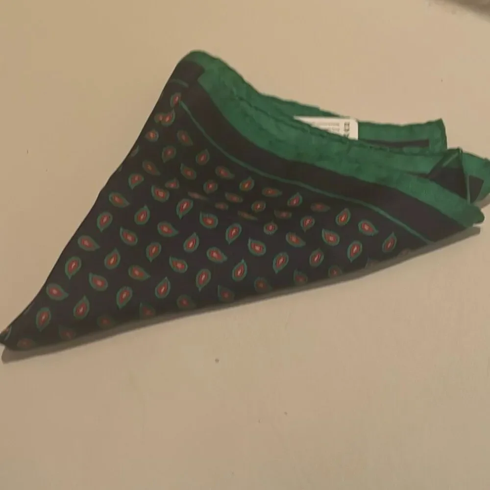 Beymen Club 100% Silk Handkerchief Green Blue Paisley Western Equestrian NWT